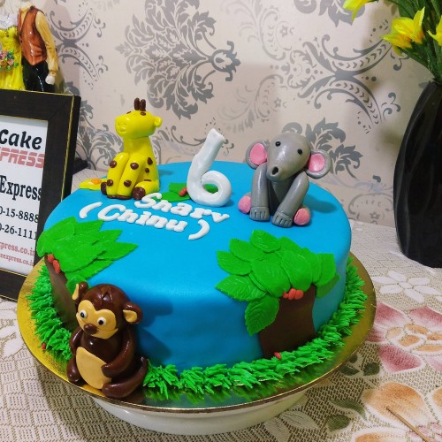 Animal Theme Blue Fondant Cake Delivery in Ghaziabad