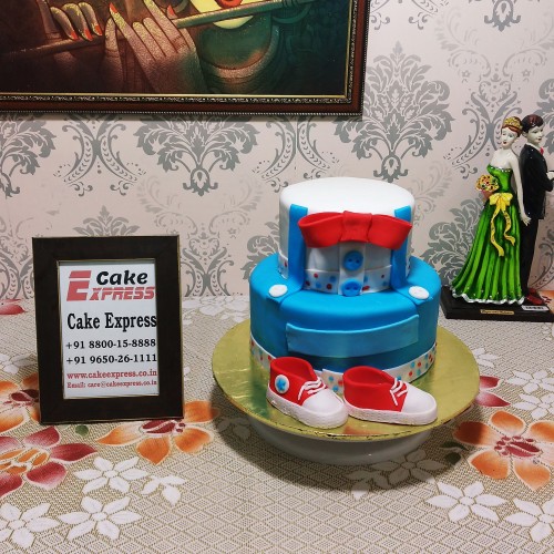 2 Tier Blue Baby Shower Fondant Cake Delivery in Ghaziabad