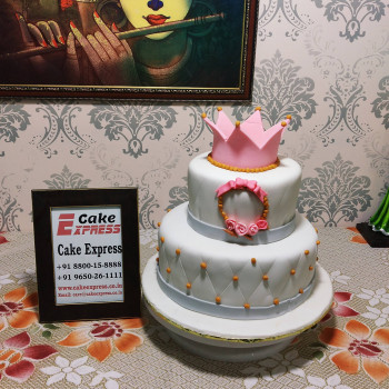 2 Tier Pink Crown Fondant Cake