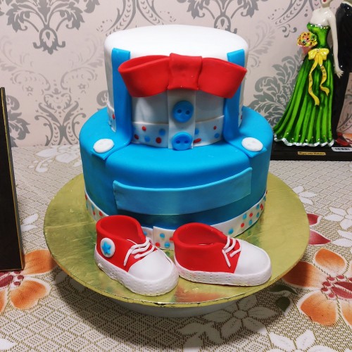 2 Tier Blue Baby Shower Fondant Cake Delivery in Ghaziabad