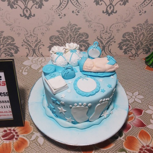 Baby Shower Light Blue Fondant Cake Delivery in Ghaziabad