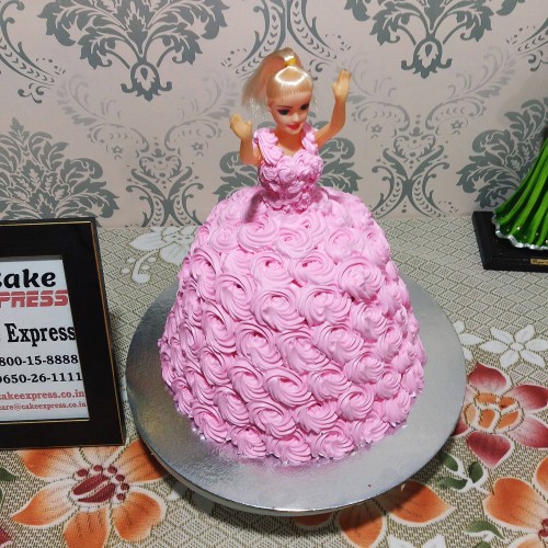 Pink Roses Barbie Doll Cake Delivery in Ghaziabad