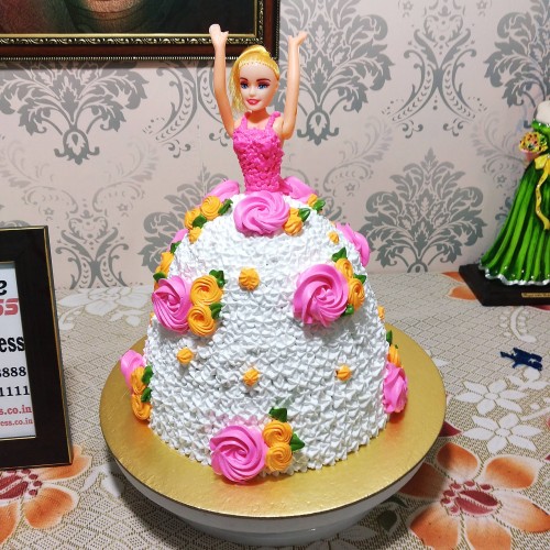 White Dress Roses Barbie Doll Cake Delivery in Ghaziabad