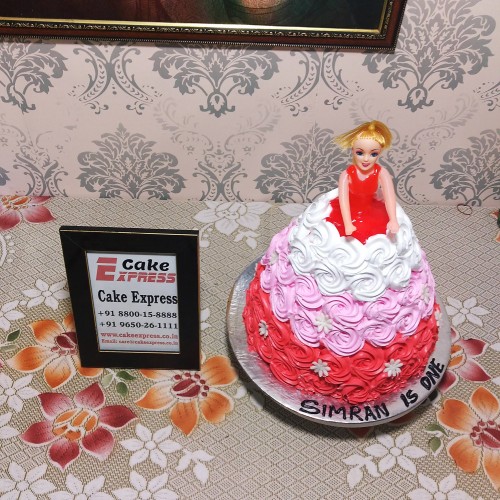 Tri Color Floral Roses Barbie Cake Delivery in Ghaziabad