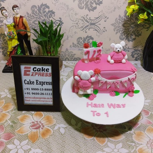 Pink Half Birthday Cake For Girl Delivery in Ghaziabad
