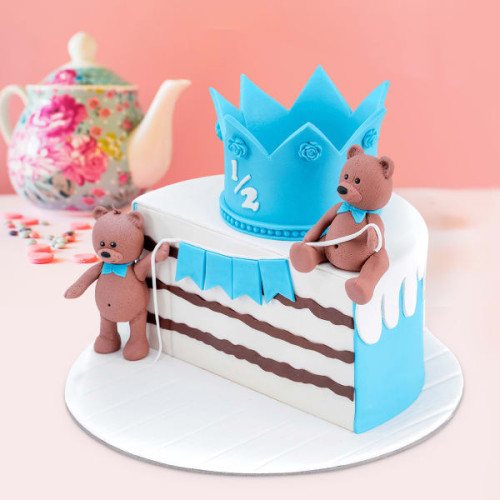 Teddy Bear Blue Half Year Birthday Fondant Cake Delivery in Ghaziabad