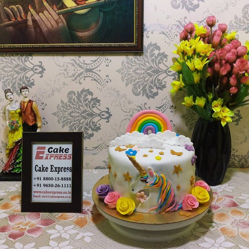 Unicorn Rainbow Theme Fondant Cake Delivery in Ghaziabad