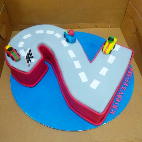 2 Number Car Race Fondant Cake Delivery in Ghaziabad