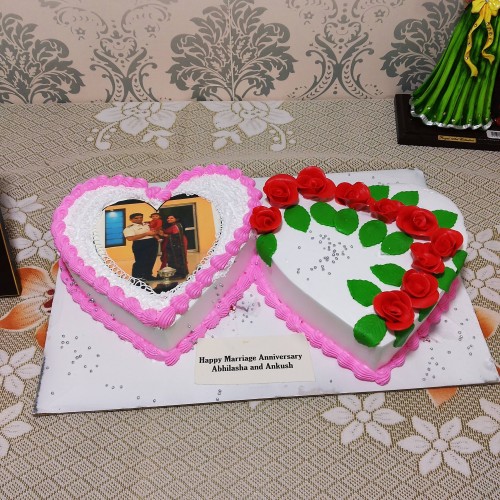 Double Heart Photo Cake Delivery in Ghaziabad