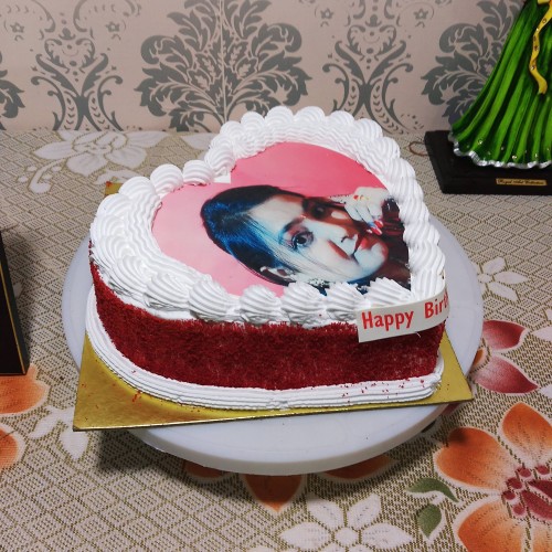 Red Velvet Heart Photo Cake Delivery in Ghaziabad
