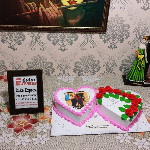 Double Heart Photo Cake Delivery in Ghaziabad