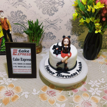 Girl with Dog Theme Fondant Cake