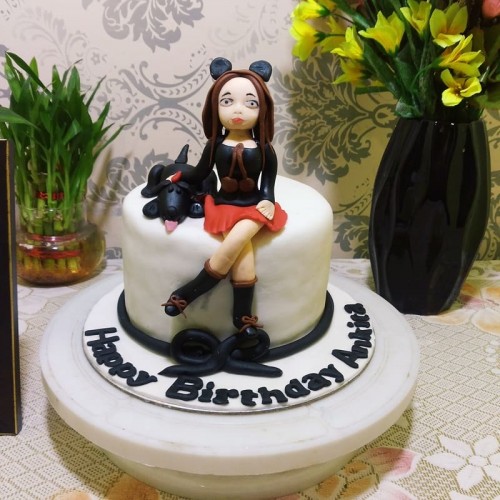 Girl with Dog Theme Fondant Cake Delivery in Ghaziabad