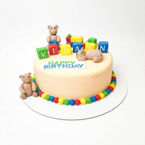 Bear and Blocks Theme Fondant Cake Delivery in Ghaziabad