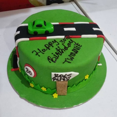 Car Race Track Green Fondant Cake Delivery in Ghaziabad