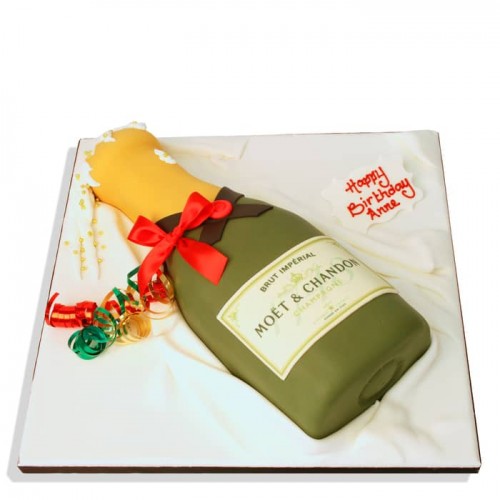 Champagne Bottle Shaped Fondant Cake Delivery in Ghaziabad