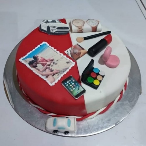Red & White Theme Makeup Cake Delivery in Ghaziabad