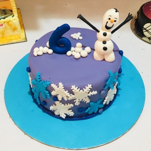 Snowman Theme Purple Fondant Cake Delivery in Ghaziabad