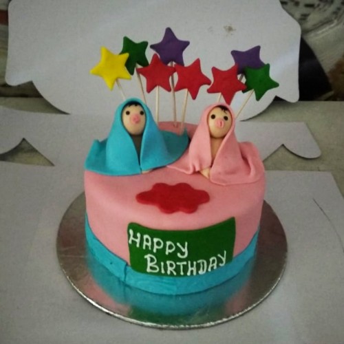Twins Baby Birthday Fondant Cake Delivery in Ghaziabad