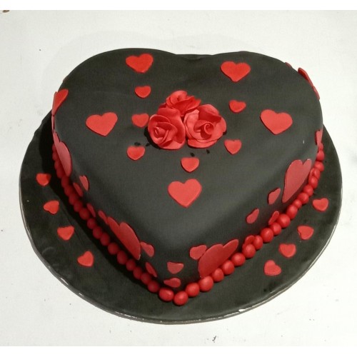 Black & Red Heart  Fondant Cake Delivery in Ghaziabad