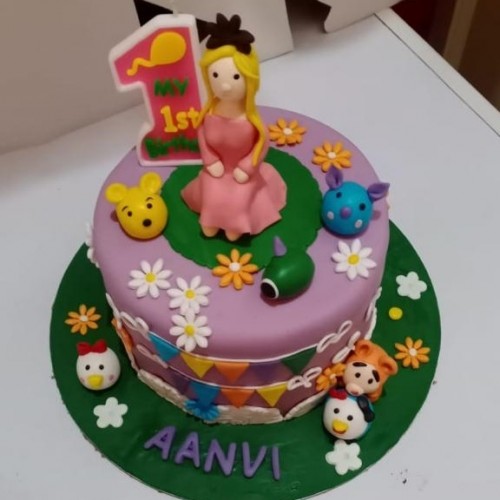 1st Birthday Girl Purple Fondant Cake Delivery in Ghaziabad