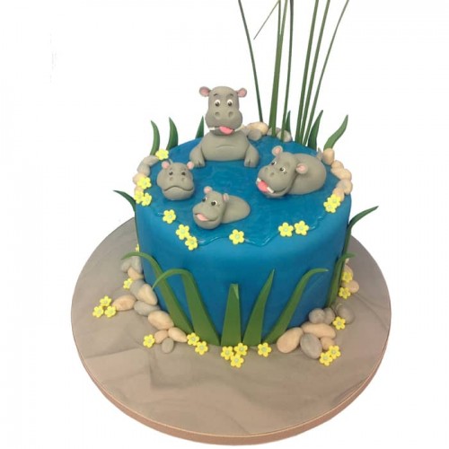 Hippo Family Fondant Cake Delivery in Ghaziabad