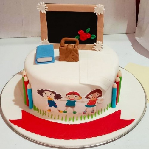 Kids School Theme Fondant Cake Delivery in Ghaziabad