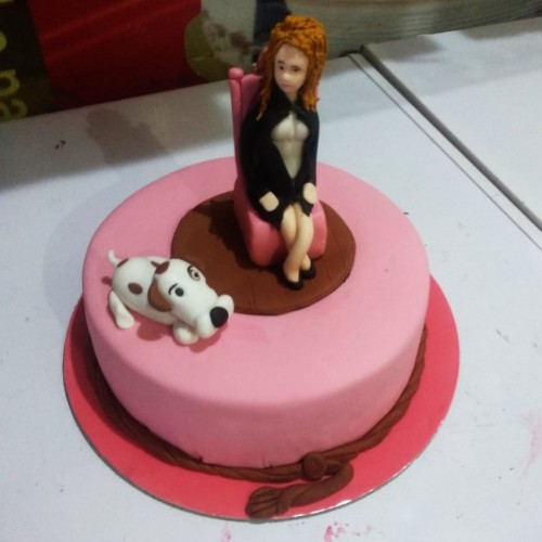 Girl with Dog Fondant Cake Delivery in Ghaziabad Girl with Dog Fondant Cake Delivery in Ghaziabad