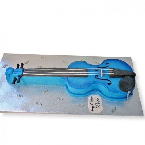 Blue Violin Shape Fondant Cake Delivery in Ghaziabad