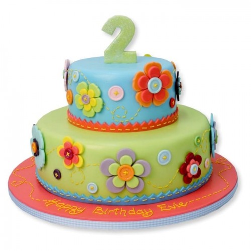 2 Tier Daisy Chain Fondant Cake Delivery in Ghaziabad