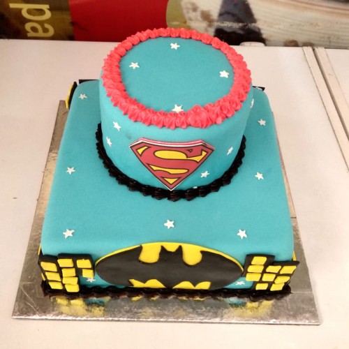Batman and Superman Theme 2 Tier Cake Delivery in Ghaziabad