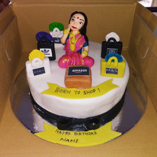 Born to Shop Lady Theme Fondant Cake Delivery in Ghaziabad
