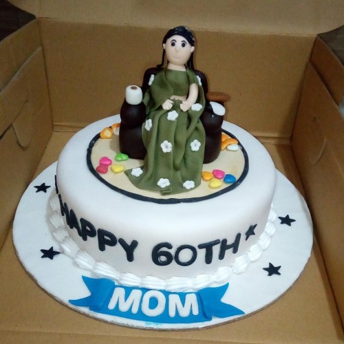 Mom 60th Birthday Fondant Cake Delivery in Ghaziabad