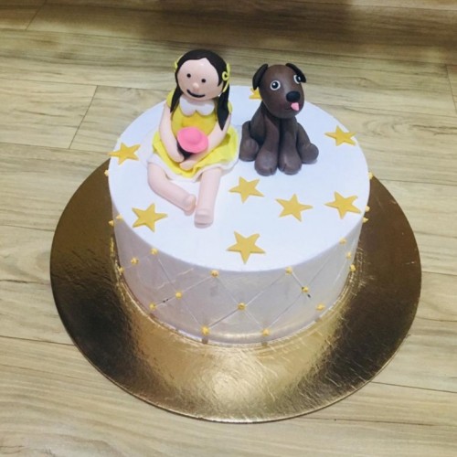 Girl With Dog Semi Fondant Cake Delivery in Ghaziabad