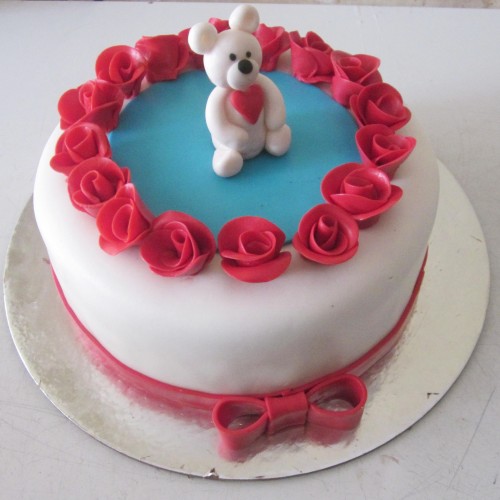 Teddy Rose Theme Fondant Cake Delivery in Ghaziabad