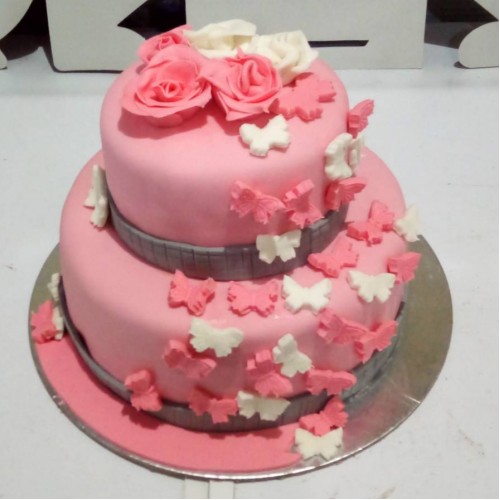 2 Tier Butterfly Theme Fondant Cake Delivery in Ghaziabad