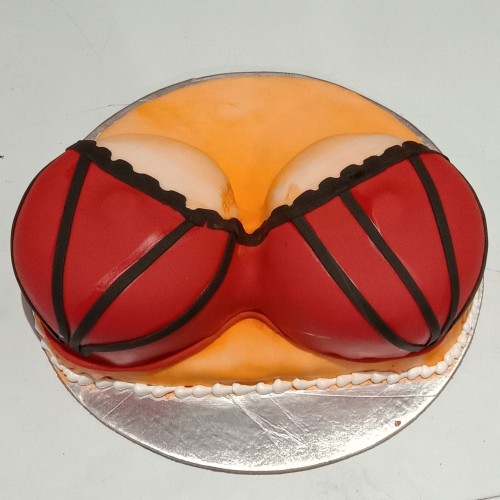 Boobs in Red Bra Fondant Cake Delivery in Ghaziabad