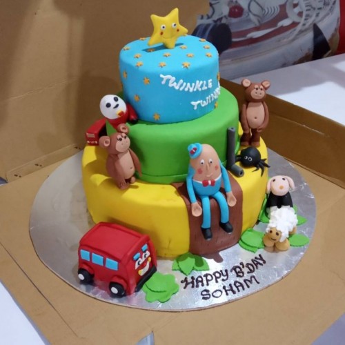 Cartoon Theme 3 Tier Fondant Cake Delivery in Ghaziabad