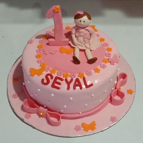 Girl 1st Birthday Pink Fondant Cake Delivery in Ghaziabad
