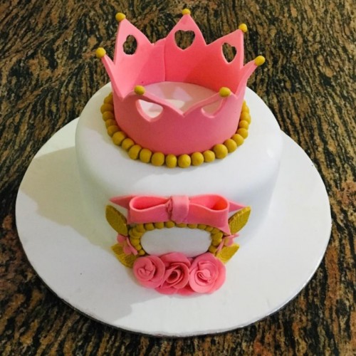 Pink Crown Birthday Fondant Cake Delivery in Ghaziabad