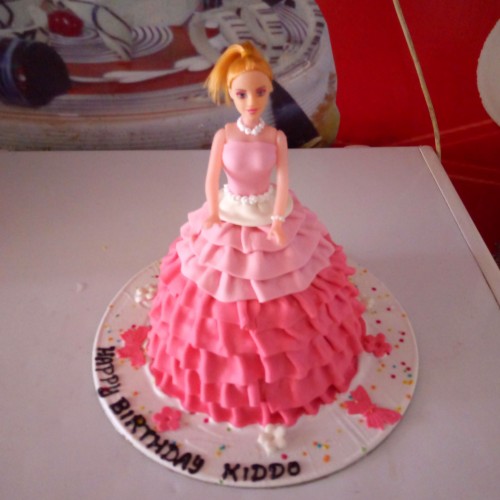 Pink Dress Barbie Fondant Cake Delivery in Ghaziabad