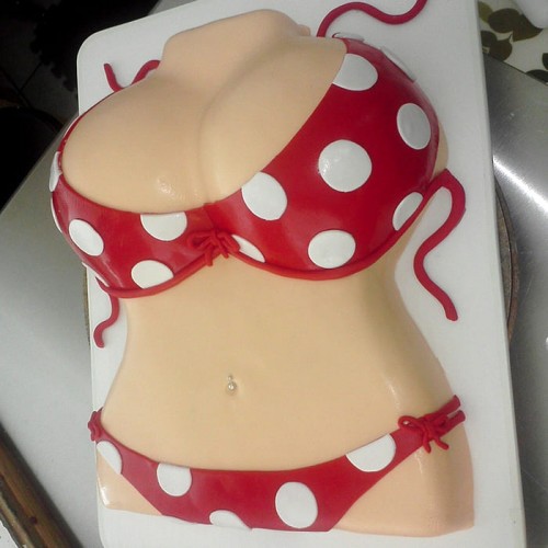 Red Polka Dot Color Bikini Fondant Cake Delivery in Ghaziabad