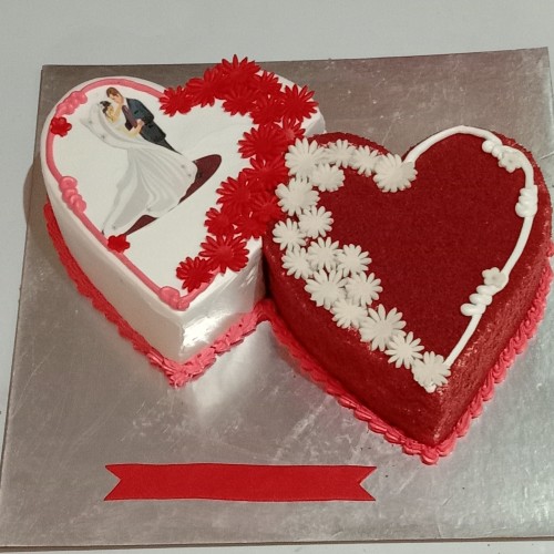 Red Velvet Double Heart Anniversary Cake Delivery in Ghaziabad
